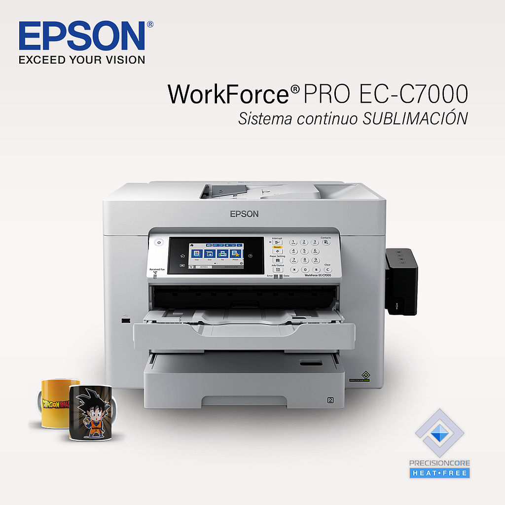 Impresora Epson WorkForce EC-C7000, Duplex A3-A4 impresora-copiadora-escaner -Fax, Wifi, Ethernet, Impresion movil, Pantalla color,  2 bandejas frontales una posterior, 25 pg/min Monocromo, 12 pg/min Color,  nueva, Reformada a ET16600 sublimacion
