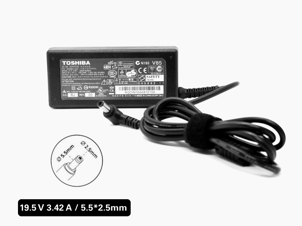 Cargador Laptop TOSHIBA / ASUS 19V/3.42A/65W/5.5*2.5mm Plug Negro