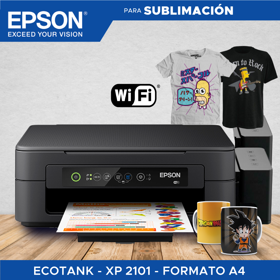 Impresora Epson Expression Home XP-2101: Multifuncion impresora-copiadora-Wifi, USB, Panel digital, Impresión móvil, bandeja inferior hasta 50 paginas, 27 pg/min Monocromo, 15 pg/min Color, nueva, Ecotank Sublimacion