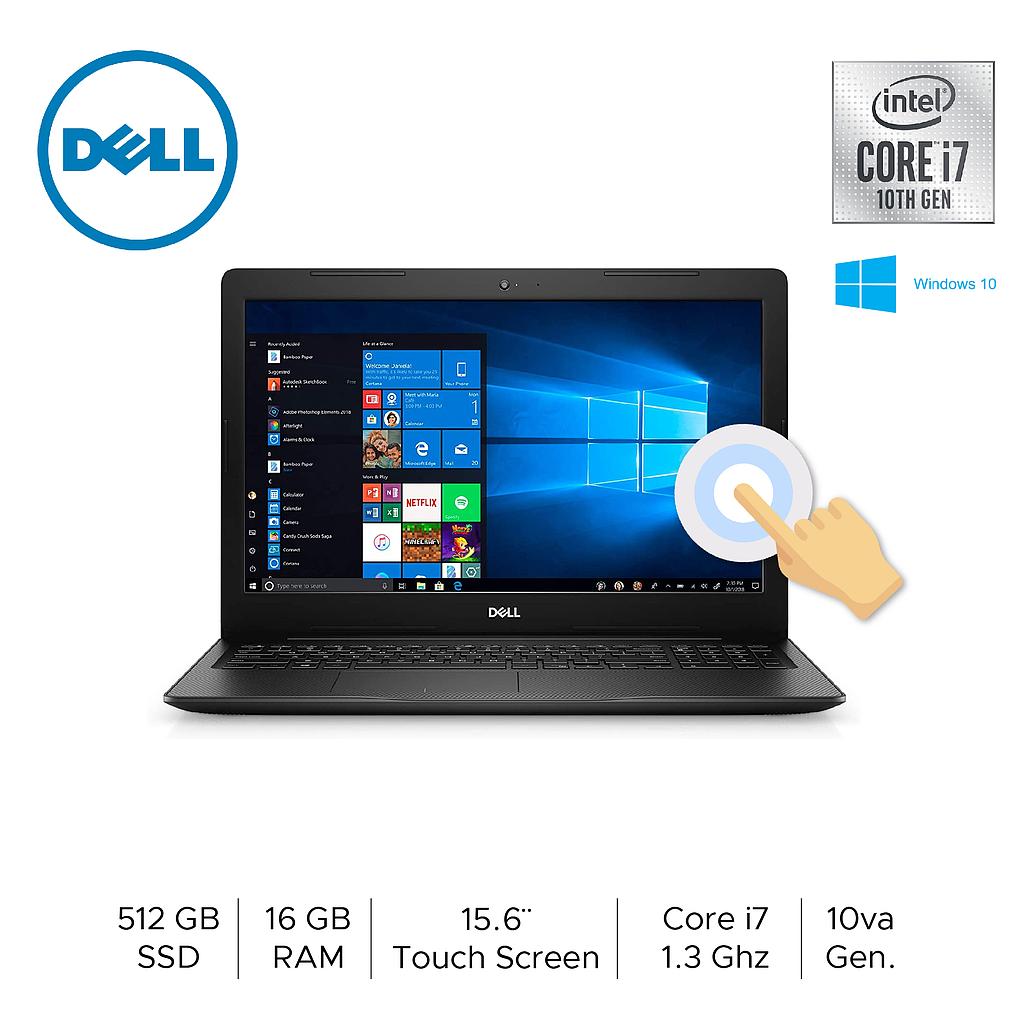 Laptop Dell Inspiron 3593  Touch Screen i7-1065G 1.3Ghz, 10ma Gen,  12Gb Ram, 512 SSD,  15.6&quot; HD, Iris Plus, MaxxAudio, Webcam HD,  WIN10,  Tec Iluminado, Color Negro, Nuevo, garantia 1 año
