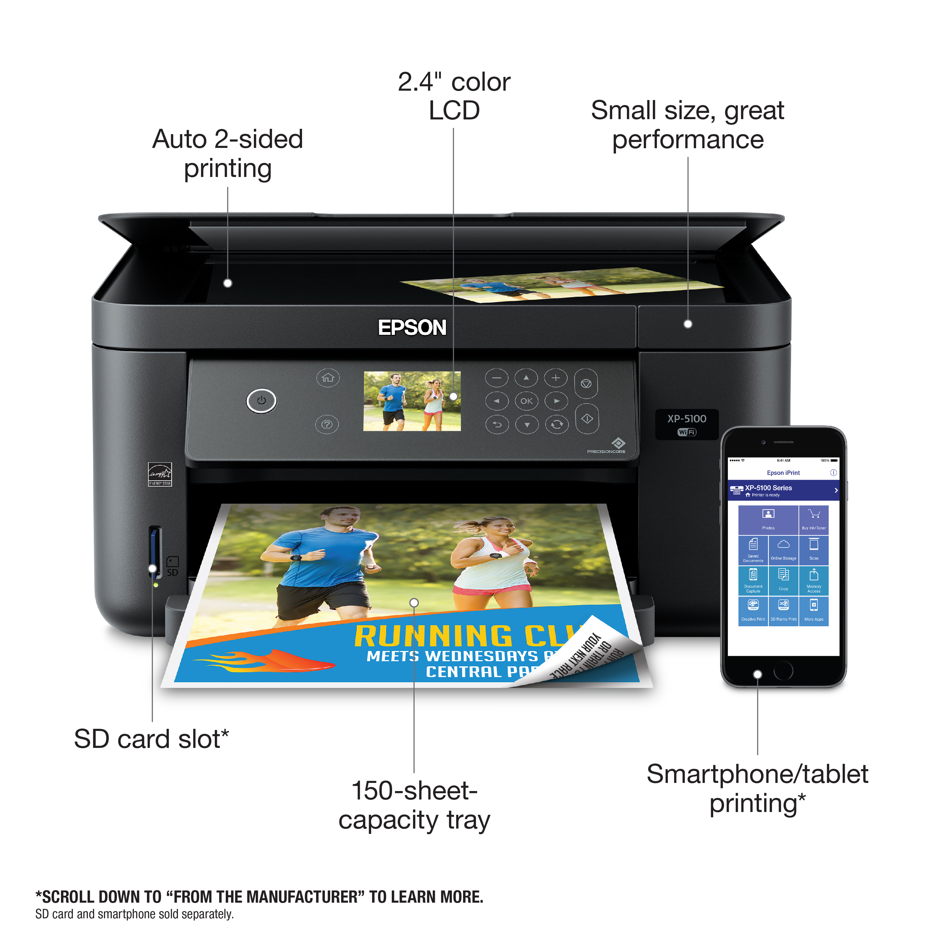 Impresora Epson XP-5100: Multifuncion impresora-copiadora-escaner, dúplex en impresión, Wifi, USB, Impresión móvil, Pantalla a color, bandeja posterior hasta 100 paginas, 33 pg/min Monocromo, 15 pg/min Color, nueva, SELLADA sin sistema