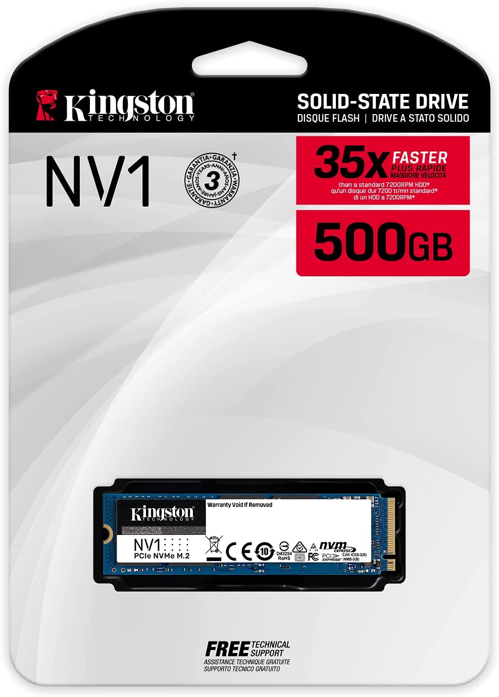 Disco duro Solido Kingston 500Gb, SNVS-500G NV1 M.2 2280 PCIe NVMe 35X FASTER