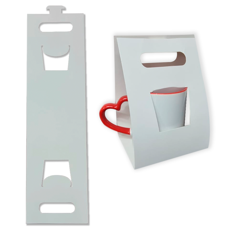 Caja porta jarro/taza, forma de triángulo de carton sublimable, hasta 11oz