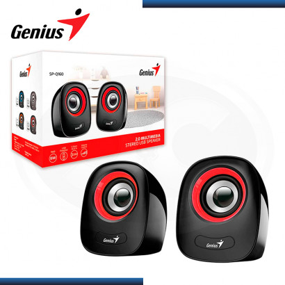 Parlante Genius Sp-Q160, Usb, 3.5mm, 6W, Control de Volumen, para Pc, Tv, Dvd,  Laptop, Xbox, color Rojo