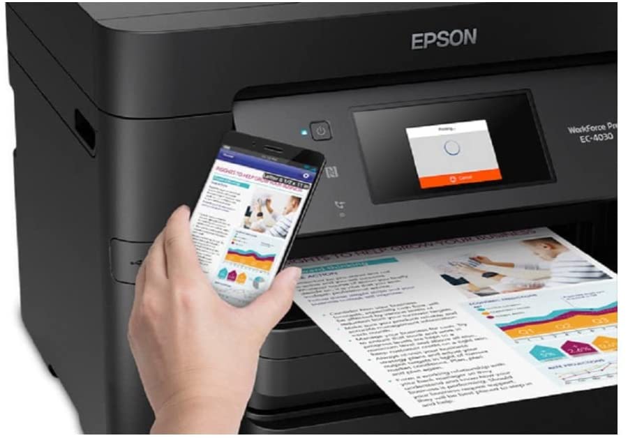 Impresora Epson Pro EC-4030 WF-4730MFP, Multifuncion impresora-copiadora-escaner -Fax, dúplex en impresión, Wifi, Ethernet, Impresión móvil, Pantalla color,  bandeja inferior hasta 250 hojas, 35 pg/min Monocromo, 30 pg/min Color,  nueva, SELLADA