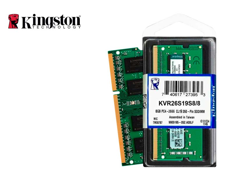 SO DIMM DDR4- 2666Mhz 8Gb KINGSTON PC4- 21300, 8/8,CL17, 1.2V, sin bufer, Nuevo, 1 año de garantia