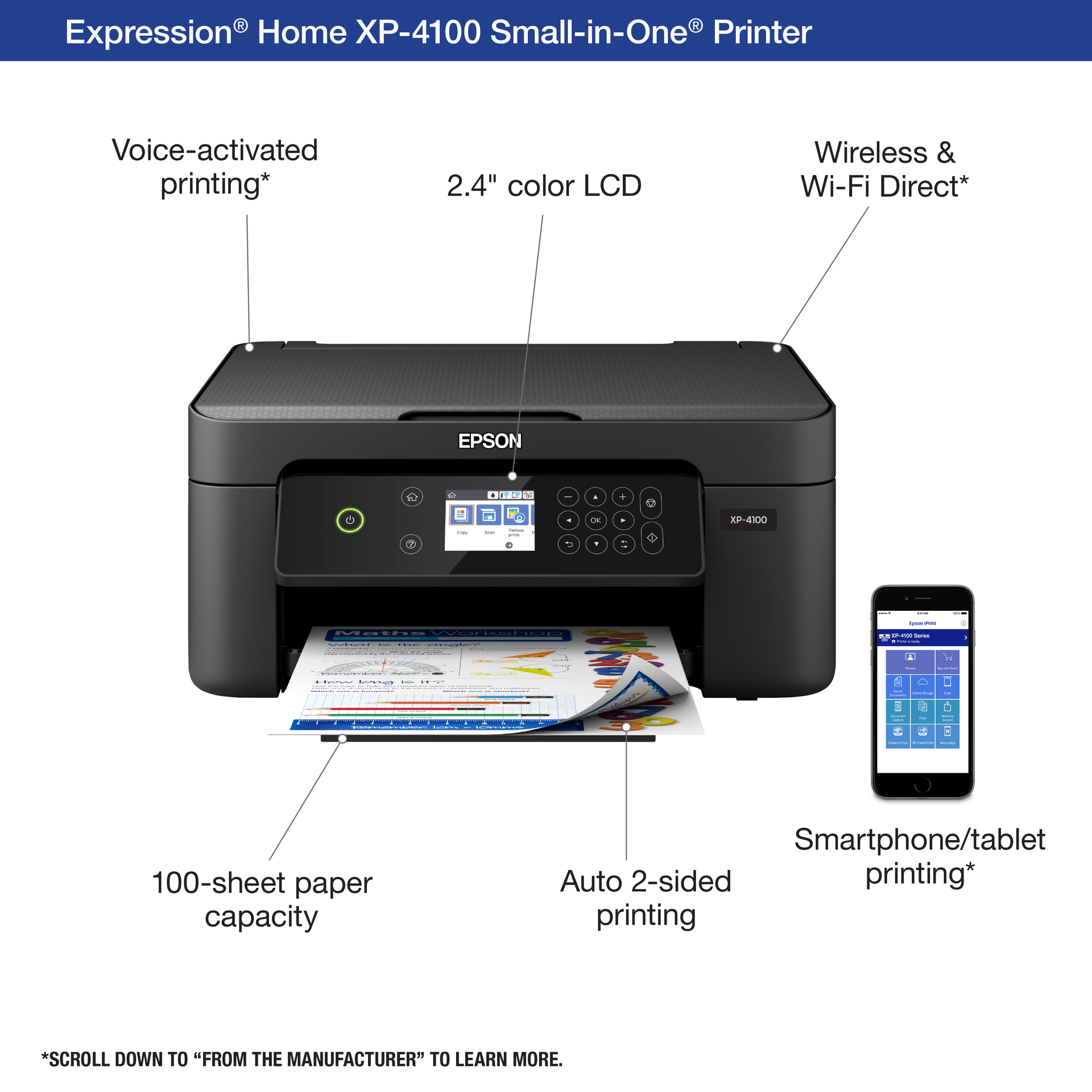 Impresora Epson XP4100 Multifuncion Wifi, duplex, pantalla a color ecotank dye garantia 1 año o 5000 impresiones firmware recuperable