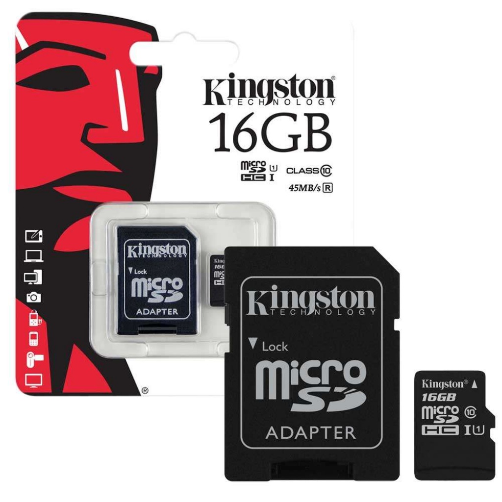 Tarjeta Microsd KINGSTON 16Gb, 2 en 1, Clase 10, garantia 1 año