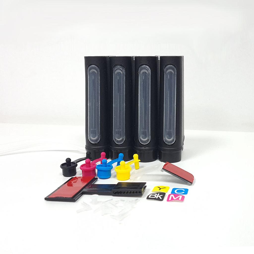 Sistema continuo tradicional Negro con frente transparente Estandar/ 4 colores/vacio incluye 4: empaques, codos, filtros, etiquetas, 1: T de sujecion, vincha