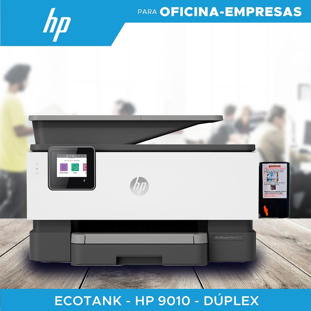 Impresora HP Multifuncion Officejet Pro 9010 imprime, copia, escanea, fax Pantalla tactil a color, duplex en ADF e impresion, 22 ppm negro y 18 ppm a color Usb-Wifi-Ethernet, ecotank sin valvula tinta pigmentada sin chip