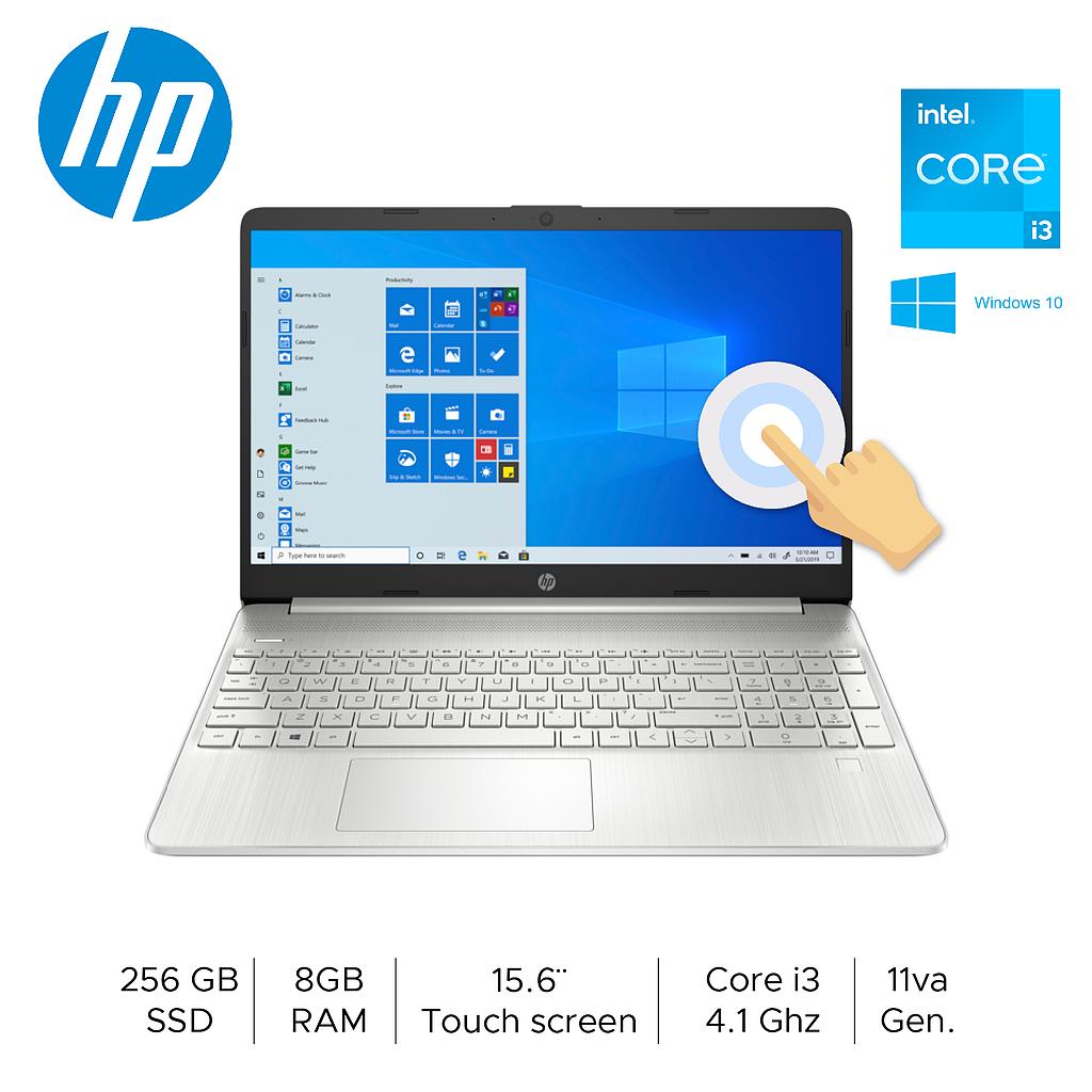 Laptop HP  15-DY2031Touch i3-1115G4, hasta 4.1Ghz, 11th Gen,  8Gb Ram,  256Gb SSD, 15.6&quot;  HD,  Webcam, Usb -C, HDMI, Tec iluminado,  Windows 10, Color Silver, Nuevo, garantia 1 año
