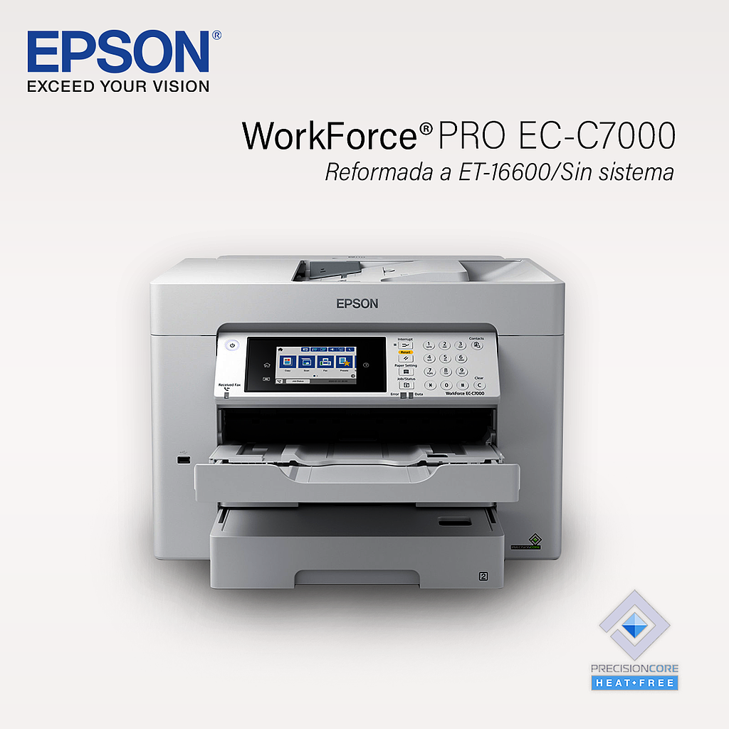 Impresora Epson WorkForce EC-C7000, Duplex Multifuncion A3-A4 impresora-copiadora-escaner -Fax, Wifi, Ethernet, Pantalla color, 2 bandejas frontales, 1 bandeja posterior, 25 pg/min Monocromo, 12 pg/min Color, nueva, Reformada a ET-16600 Sin Ciss