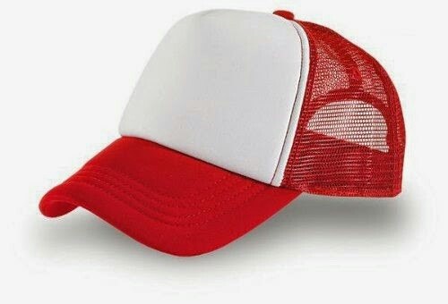 Gorra Malla Trucker, Tamaño Adulto, Color Rojo con frente Blanco, doble pupo, para Sublimacion personalizada o Bordar