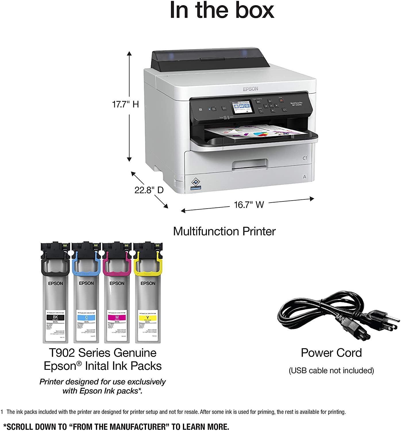   Impresora Multifuncion Epson WorkForce Pro C-5290, alcanza velocidad de impresión de hasta 34 ppm negro y colorde alta productividad y bajos costos operativos con soluciones  de gestión empresariales