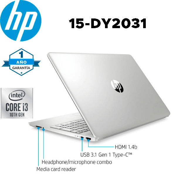 Laptop HP 15-DY2031 Core i3-1115G4, hasta 4.1Ghz, 11th Gen,  Ram 8GB DDR4, Disco SSD256, 15.6"  HD, Touchscreen, Webcam, Usb -C, HDMI,  Windows 10,  Ips Fhd - Finger, Color Silver, Nuevo, garantia 1 año