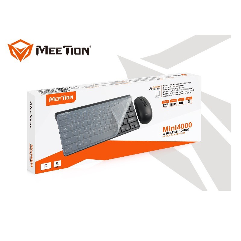 Combo wireless Mini MT 4000, 3 en 1 Mouse + Teclado + Protector de teclado, Blanco