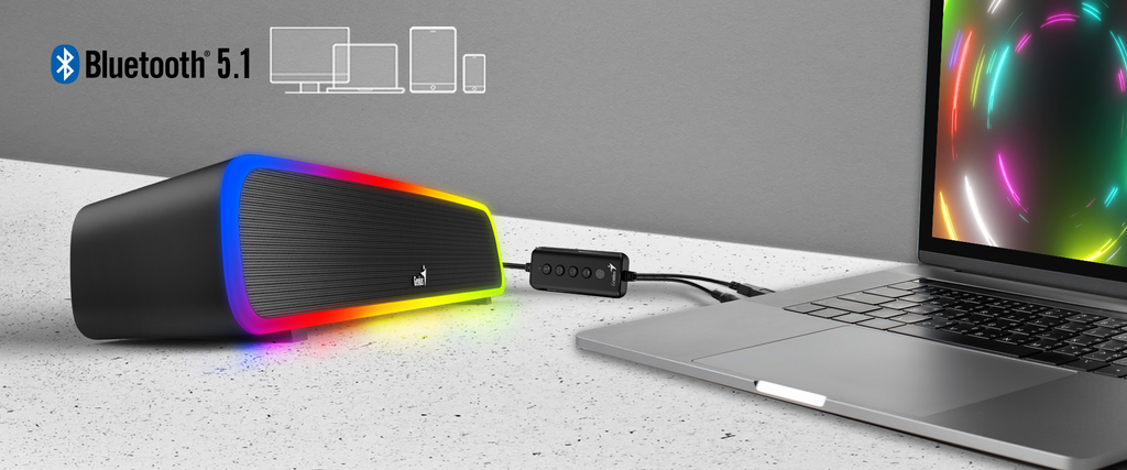 Parlante Genius SoundBar 200BT 5.1, Usb y plug Stereo, RGB Lighting Led, Portable, con control, negro