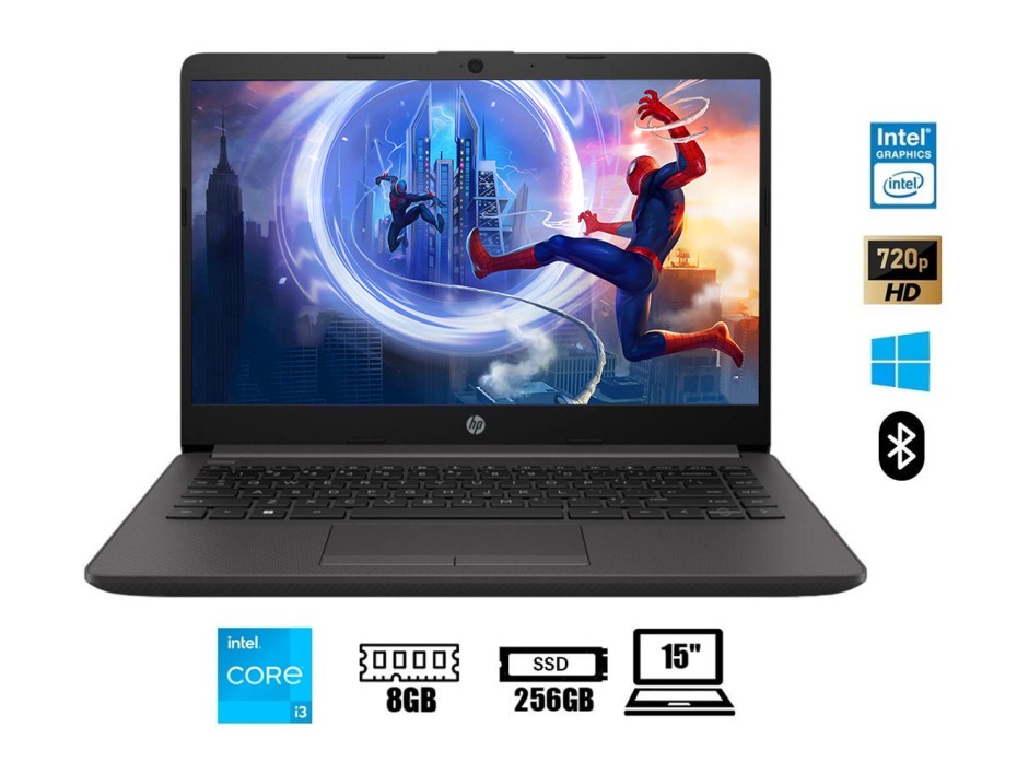 Laptop HP 240 G8 Core™ i3 1115G4, 11va Gen, Ram 16Gb, Disco SSD 256Gb, 15.6" HD, Usb-C, WiFi, RJ45, HDMI,  cámara web HD, Bluetooth, Windows 10, Color Black